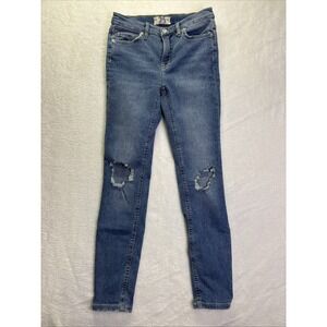 We The Free Women's Blue Denim Distressed Jeans Size 25 Skinny Mid-rise Light Wh